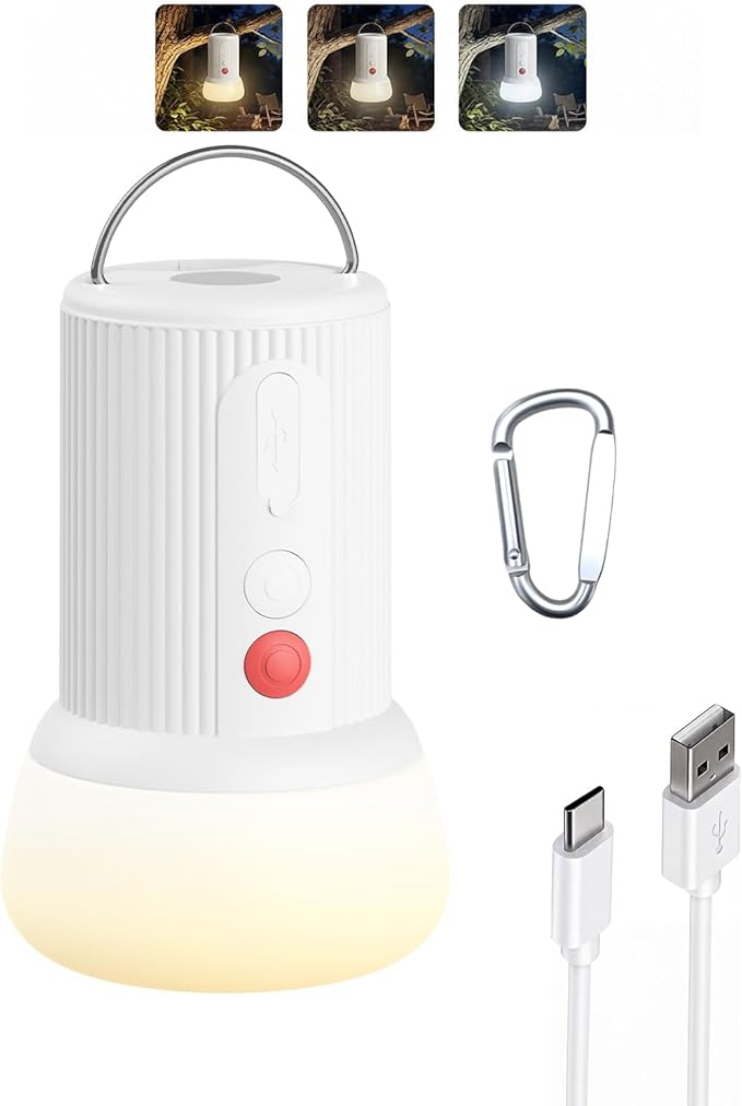 LED Rechargeable Camping Lantern with Hook - 6000mAh Emergency Outdoor Camping Lights, IPX5 Water Resistant Portable Tent Lights for Camping Hiking, Backpacking, Fishing, Outages (White)