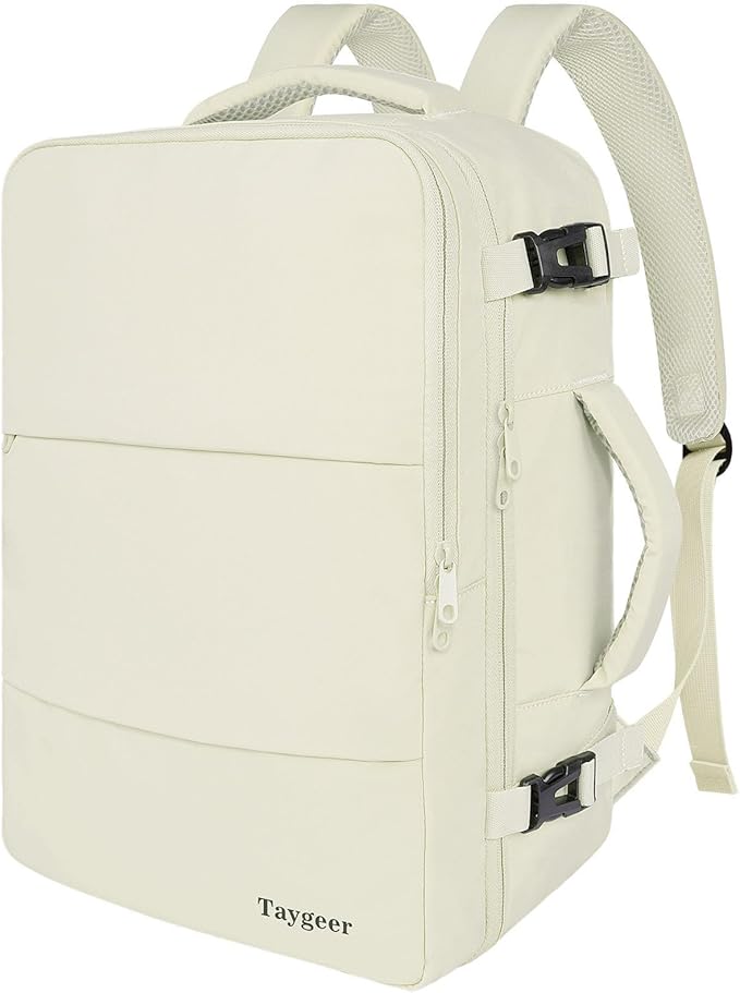 Taygeer Travel Backpack for Women, Carry On Backpack with Shoe Pouch, TSA 15.6" Laptop Back Pack Flight Approved, College Gym Bag Casual Daypack for Weekender Business Hiking,Beige