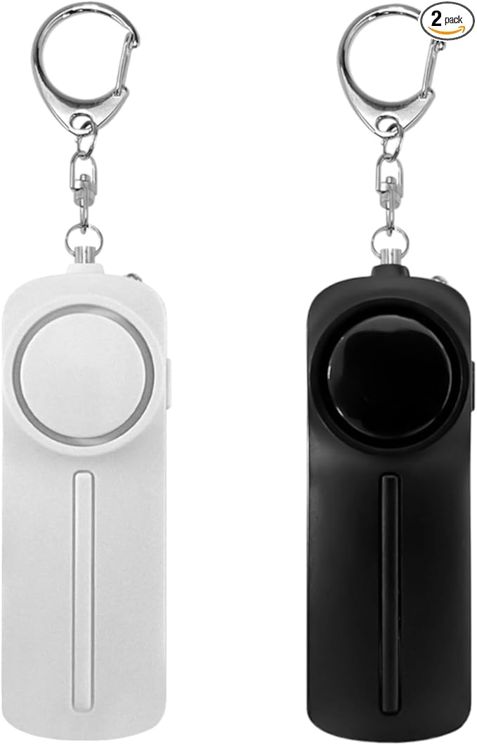 Safesound Personal Alarm: Your 130dB Self-Defense Companion - Keychain Emergency LED Flashlight - Security and Protection for Women, Girls, Kids, and The Elderly (Black & White, 2)