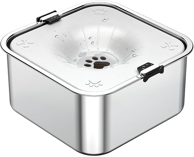 No Spill Dog Water Bowl 3L/101oz Stainless Steel Spill-Proof Dog Bowls, Anti-Splash Slow Drinking Water Bowls with Floating Disk for Messy Drinkers, Home & Travel Use (Light Gray)