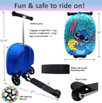 Fast Forward Stitch 18" Ride-On Suitcase Scooter - Lightweight Carry-On Foldable Scooter Luggage