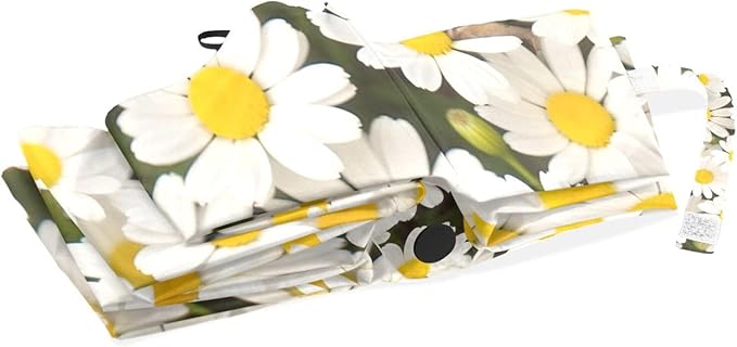 senya White Daisy Compact Travel Umbrella Sun and Rain Windproof Auto Open Close Folding Umbrella