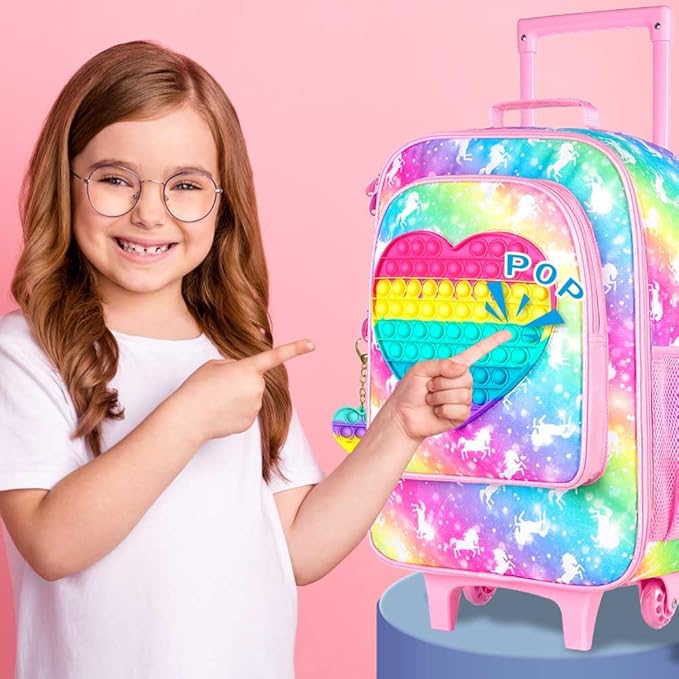 Kids Luggage for Girls, Cute Unicorn Suitcase Rolling with Wheels, Travel Carry on for Children Toddler Elementary - Pink