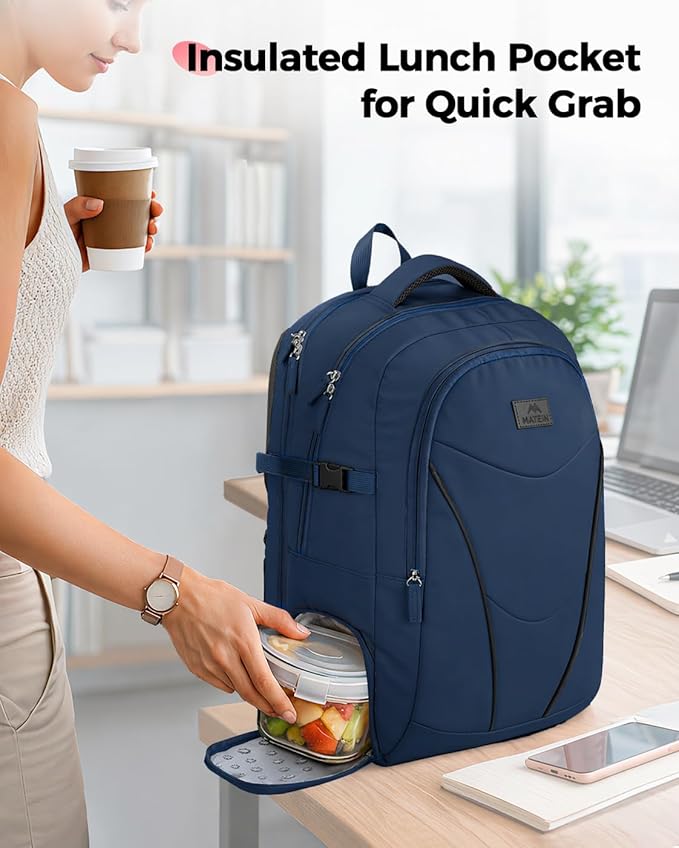 MATEIN HER Laptop Backpack with Lunch Compartment, Water Resistant Work Backpack for Office Commute with Water Bottle Holder & RFID Pocket, Teacher Nurse Travel Bag Fits 17.3'' Computer, Blue