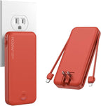 Nusyddy Portable Charger, 10000mAh PD20W Fast Charging Power Bank with Built-in Cables & Wall Plug, Travel Essentials External Battery Pack, USB C Battery Phone Charger for iPhone, iPad, Samsung Red