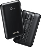 Portable Charger 10000mAh, Cell Phone Portable Power Banks with 22.5W PD Fast Charging, Compact Phone Charger Built in Cable, Compatible with Apple, Samsung, Google, Motorola and More-Black