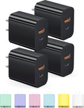 USB C Charger Block Charging Block Type C Charger 20W Wall Chargers 4 Pack for iPhone 16/16 Plus/16 Pro/16 Pro Max/iPhone 15/15 Pro/15 Pro Max/14/13/12 Pro/Samsung//Android(Black)