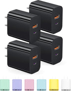 USB C Charger Block Charging Block Type C Charger 20W Wall Chargers 4 Pack for iPhone 16/16 Plus/16 Pro/16 Pro Max/iPhone 15/15 Pro/15 Pro Max/14/13/12 Pro/Samsung//Android(Black)