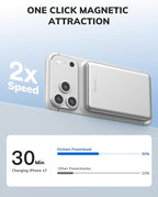 Hichain Magnetic Portable Charger, Wireless Power Bank 5000mAh Magnetic Charger for iPhone 17-12 Series, Magnetic Battery Pack Safe Wireless Charging, with 60W USB-C Charging - Silver