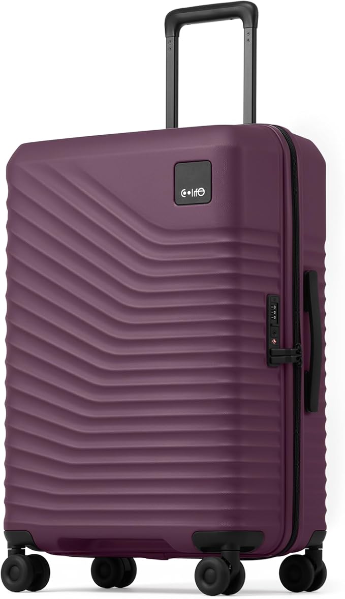 Coolife Hardside Luggage Upgrade Durable PC Lightweight Travel Suitcases with Dual Spinner Wheels & TSA Lock (Dark Purple, Checked-Medium 24-Inch)