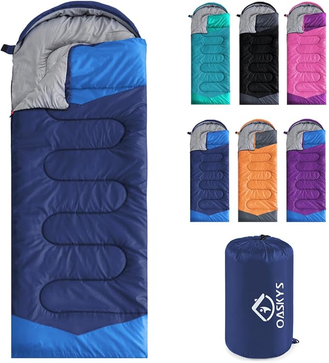 oaskys Camping Sleeping Bag - 3 Season Warm & Cool Weather - Summer Spring Fall Lightweight Waterproof for Adults Kids - Camping Gear Equipment, Traveling, and Outdoors