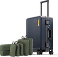LEVEL8 Carry On Luggage Airline Approved Zipperless with Aluminum Frame, Hard Case Luggage with Spinner Wheels, Metal Travel Suitcase, 20 Inch, Blue