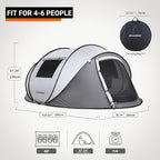 EchoSmile Pop Up Camping Tent, 2/4/6 Person Easy Setup Tent, Water Resistant Dome, Portable with Carry Bag