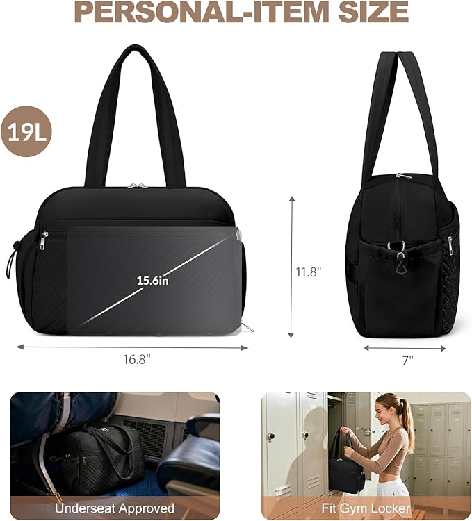 SYTRAH Gym Bag for Women, Lightweight Workout Duffle Bag with Shoe & Wet Separation for Gym, Yoga, Travel & Overnight, Stylish Sports Bag with Adjustable Shoulder Strap Black