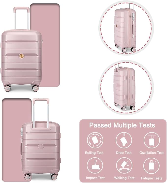 Somago Luggage Sets and Packing Cube Travel Set Lightweight Hardside Polypropylene Suitcases with Double Spinner Wheels and TSA Lock,Nude Pink