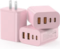 USB C Charger Block, 3-Pack 40W Wall Plug Fast Charging Block, Type C Charging Blocks Cube 4-Port PD + QC Power Adapter, Compatible with iPhone 17/16/15/14/13/12/11/Pro Max, Tablets（Pink）