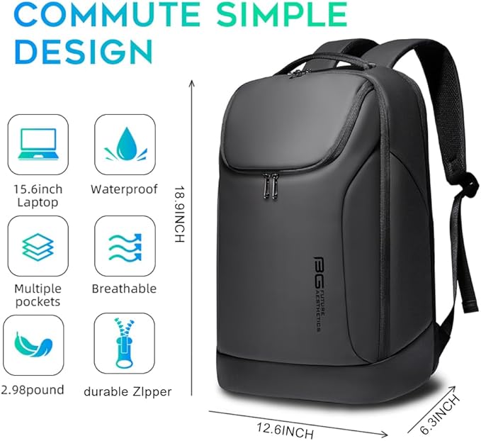 BANGE Business Smart Backpack Waterproof fit 15.6 Inch Laptop Backpack with USB Charging Port,Travel Durable Backpack, Black（no Usb）, L, Travel Backpacks