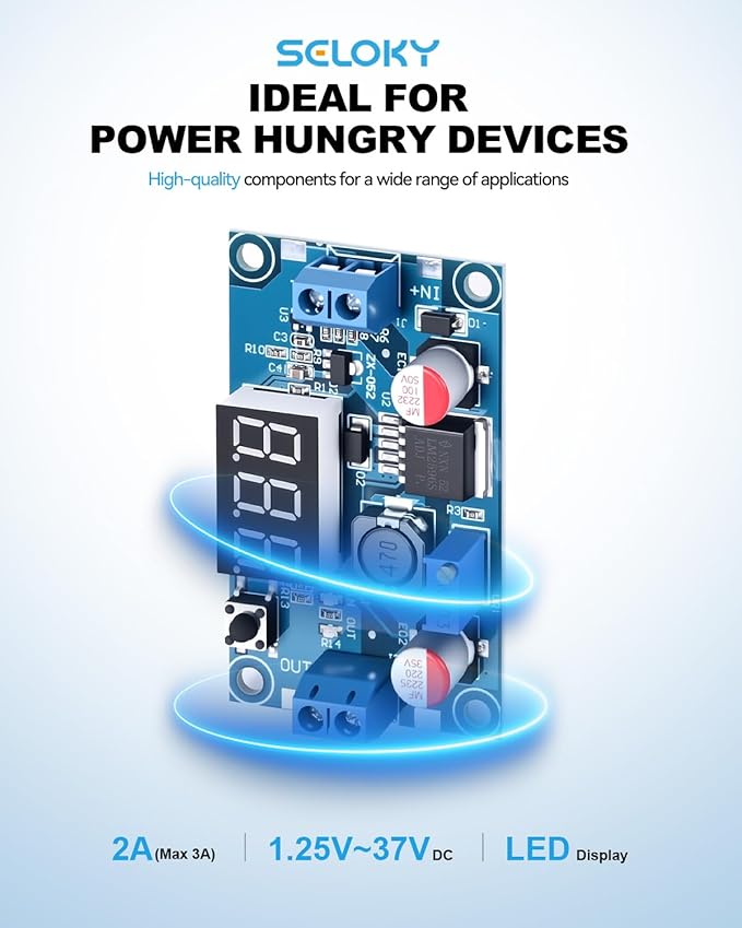 LM2596 DC-DC Buck Power Converter Module, Adjustable Voltage Regulator 4-40V to 1.25-37V Buck Converter with LED Voltmeter Display (Pack of 8)