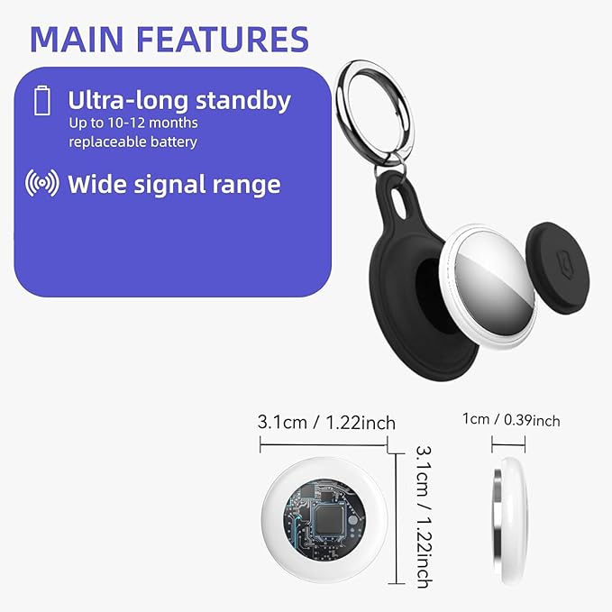 Mini GPS Tracker for Vehicles, Smart Tag Tracking Device, Key Finder Locator with Sound, Car Tracker No Subscription Work with Find My(iOS Only) for Kids, Dogs, Key, Luggage (White)