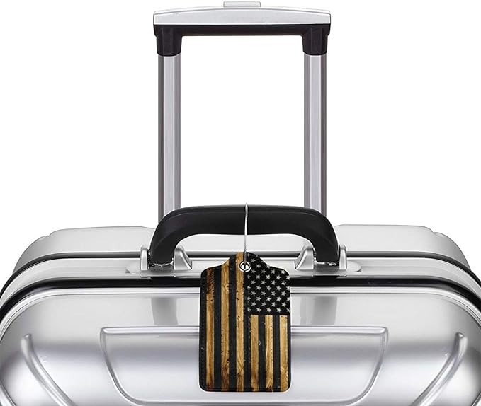 GACCAP 2 Pack Luggage Tags for Suitcase, Privacy Cover ID Label with Stainless Steel and Address Card for Travel Bag Backpack Cruise Ship Essentials Tag Women Men - Wood American Flag