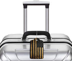 GACCAP 2 Pack Luggage Tags for Suitcase, Privacy Cover ID Label with Stainless Steel and Address Card for Travel Bag Backpack Cruise Ship Essentials Tag Women Men - Wood American Flag