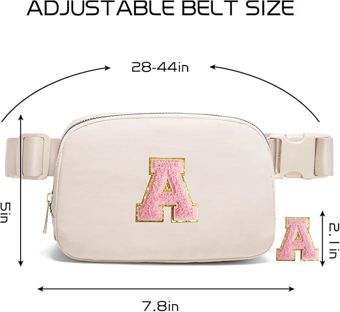 Gitus Belt Bag Fanny Pack Crossbody Bags with Initial Letter Patch Cute Stuff Birthday Gifts for Teenager Girls Trendy Preppy Stuff for Teen Girls(Beige-A)