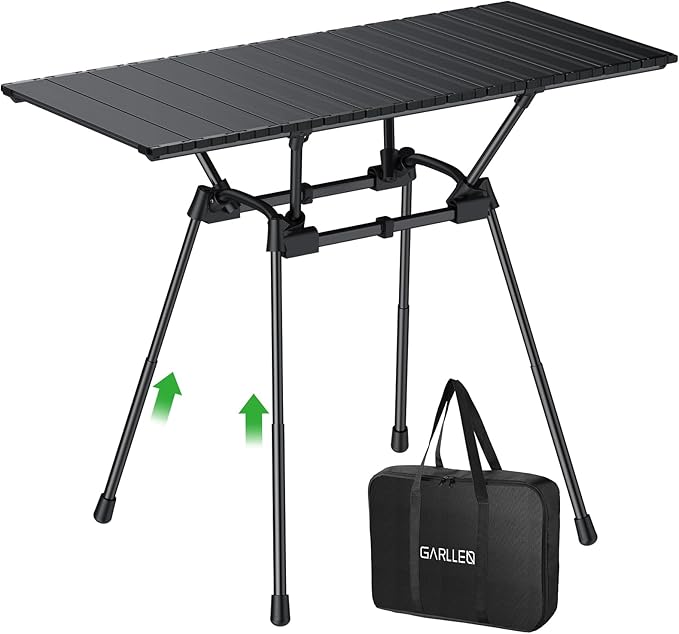 GARLLEN Folding Camping Table 176LBS Capacity, 4 Adjustable Height Roll-up Camping Table with Carrying Bag, Portable Aluminum Picnic Table for BBQ, Cooking, Outdoor, Tabletop 35" L x 16" W