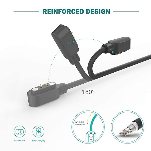 [3-Pack] Smartwatch Charger, 2-Pin Magnetic Charging Cable for IDW13/15/16/17/19/21/23/25/26/28, ID208, GTX20, Compatible with VeryFit/VeryFitPro App Models Smart Watch, Black