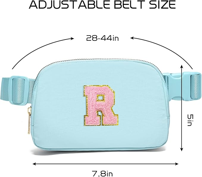 Gitus Gifts for 7 8 9 10 11 Year Old Girls Belt Bag Fanny Pack Crossbody Bags with Initial Letter Patch Birthday Gifts for Daughter Sister Friends Teen girls (Icing Blue-R)