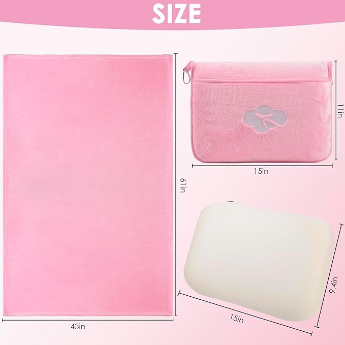 Blanket Pillow for Airplane Travel Essentials - 3 In 1 Travel Blanket and Pillow Set for Women Gifts, Plane Compact with Bag for Long Flight, International Traveler Must Haves Flying Accessories（Pink）