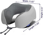 napfun Neck Pillow for Travel with Travel Pouch, Sleep Mask & Earplugs, Memory Foam Airplane Pillow for Headrest Sleep with Eyeshades, Plane Essentials with Eye Blindfold, Light Gray Striped Kit
