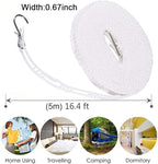 Foshine Clothesline 5m 1.64ft Length 2 Pack Camping Red White Clothes Drying Rope Portable Windproof Travel for Indoor Outdoor Laundry