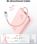 VIYISI Slim Portable Charger Power Bank 10000mAh, PD 20W Fast Charging Compact Battery Pack with Built-in USB C Cable, Travel Essential Compatible with iPhone 17 16 15, Samsung, Android - Pink