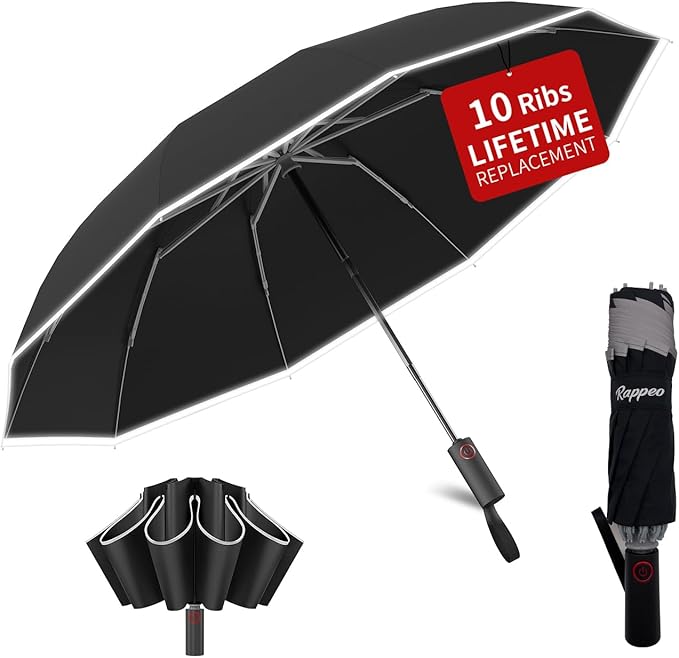 4-in-1 Inverted Travel Umbrella Compact, Automatic Large Umbrellas for Rain & Sun, Portable Windproof Umbrella for Backpack, Reverse Folding Umbrella for UV with Reflective Strips,Lightweight