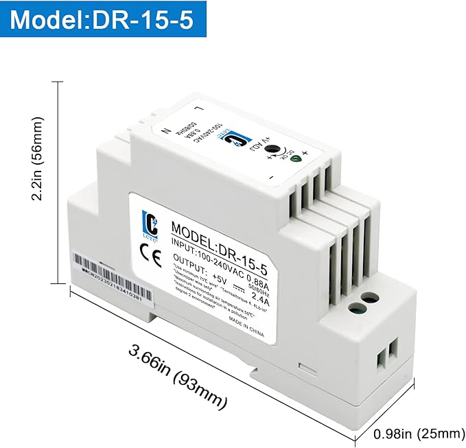 DC 5V Din Rail Slim Switching Power Supply 15W 2.4A(Input:100-240VAC,Output:5VDC,50/60HZ) Adapter Switch Converter (Volts_of_Direct_Current, 5)