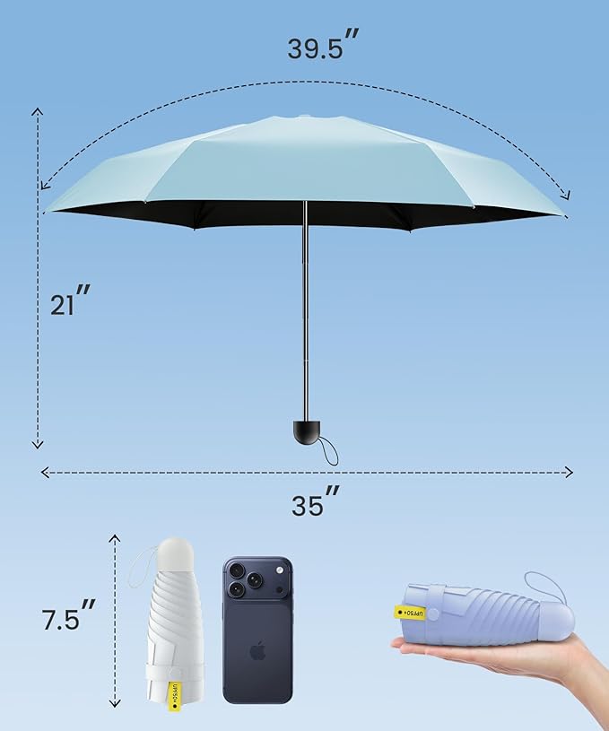 LMUGOOS 3 Pack Travel Mini Umbrella Small Compact, Portable Umbrella with UV Protection UPF 50+, Rainproof & Sunproof Folding Umbrella, Backpack & Pocket-Friendly