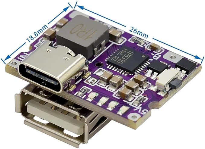 HiLetgo 2pcs 5V 3A Charging and Discharging Integrated Charing Module USB A and USB C/Type-C Dual Interfaces 5V to 4.2V 3A for Mobile Power Bank