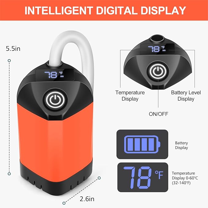 Portable Shower for Camping with 7800mAh Battery, Rechargeable Camping Shower with Intelligent LED Display, 3 Spray Modes, IPX8 Waterproof Outdoor Camp Pump for Hiking, Travel, Car, Pet
