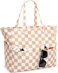 Iioscre Beach Bag for Women, Causal Hobo Pool Bags with Zipper Inner Pocket, Foldable Swim Tote Bag for Vacation Essentials