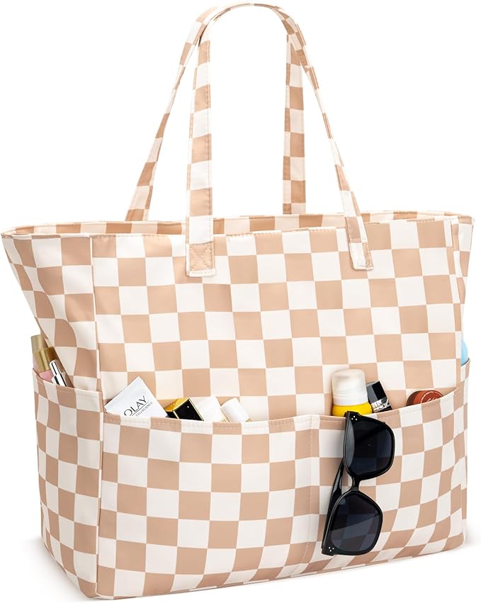 Iioscre Beach Bag for Women, Causal Hobo Pool Bags with Zipper Inner Pocket, Foldable Swim Tote Bag for Vacation Essentials
