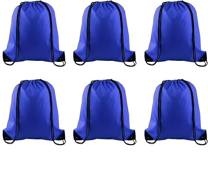 PLULON 6 Pcs Drawstring Bags Bulk Blue Drawstring Backpack String Backpack Cinch Sack Sport Gym Backpack Bags for Yoga Traveling Outdoor Sports