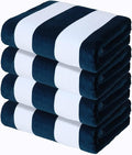 Exclusivo Mezcla 4 Pack Cotton Large 30x60 Inches Soft Cabana Stripe Thick Beach Towel, Super Absorbent Travel Bath Pool Towel (Dark Navy)