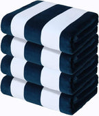 Exclusivo Mezcla 4 Pack Cotton Large 30x60 Inches Soft Cabana Stripe Thick Beach Towel, Super Absorbent Travel Bath Pool Towel (Dark Navy)