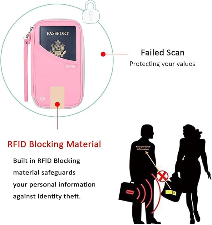defway Passport Holder Travel Wallet - Family Passport Holder of 4, RFID Blocking Passport Wallet for Men Women, Travel Essentials for Flying (Pink)