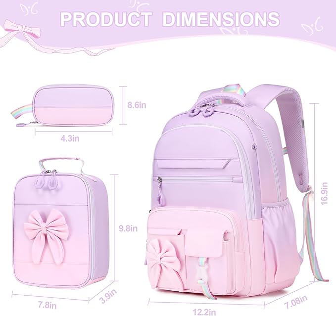 DIGOBAY Backpack for Girls, 3PCS Girls Backpack for School with Lunch Bag Pencil Case, Cute Kids Teens Bookbag for Kindergarten Elementary Preschool Middle School