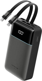 CUKTECH 20,000mAh Power Bank, Built-in USB-C & MFi Lightning Cables, 40W Fast Charging Portable Charger, 4-Port Output External Battery Pack for iPhone 17/16/15/14/13/12 Pro Max, iPad, Samsung S26