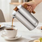 French Press Coffee Maker, 34oz Stainless Steel Coffee Press Real Wood Handle, Double Wall Insulated French Coffee Press with Dual-Filter Screen, Perfect for Camping & Kitchen Use