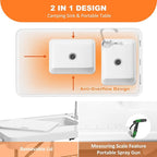 Folding Fish Cleaning Table with 2 Sinks, 42.5'' Portable Camping Sink Table with Foldable Faucet, Drainage Hose, Sprayer, Storage Box,Drawer & Grooves, Outdoor Fillet Station for Picnic, White