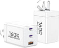 [2 Pack] USB C Charger Block 160W, 3-Port GaN Super Fast Charger, Dual 65W Type C Charging Block, Foldable QC3.0 Laptop Fast Charging for MacBook, iPhone, Samsung, Galaxy, iPad, Android, White