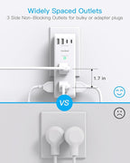 PD 20W Surge Protector Outlet Extender, Rotating Plug, One Beat 6 AC Multi Plug Outlet with 4 USB Ports (2 USB C), 1800J, 3-Sided Swivel Power Adapter with Spaced Outlet Splitter for Home Office Dorm
